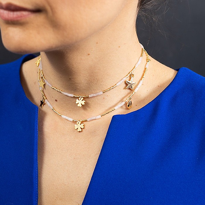 Lant de talie/corp versatil din cristale de Cuart Roz, placat cu aur de 18K [13]