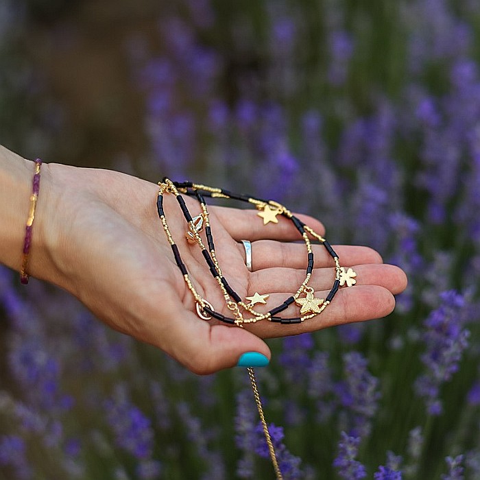 Lant de talie/Corp versatil din cristale de Agat Negru, placat cu aur de 18K [4]