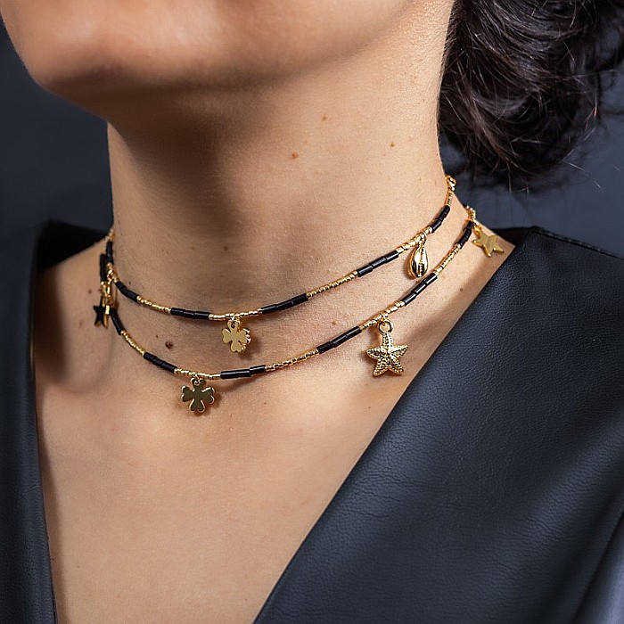 Lant de talie/Corp versatil din cristale de Agat Negru, placat cu aur de 18K [2]