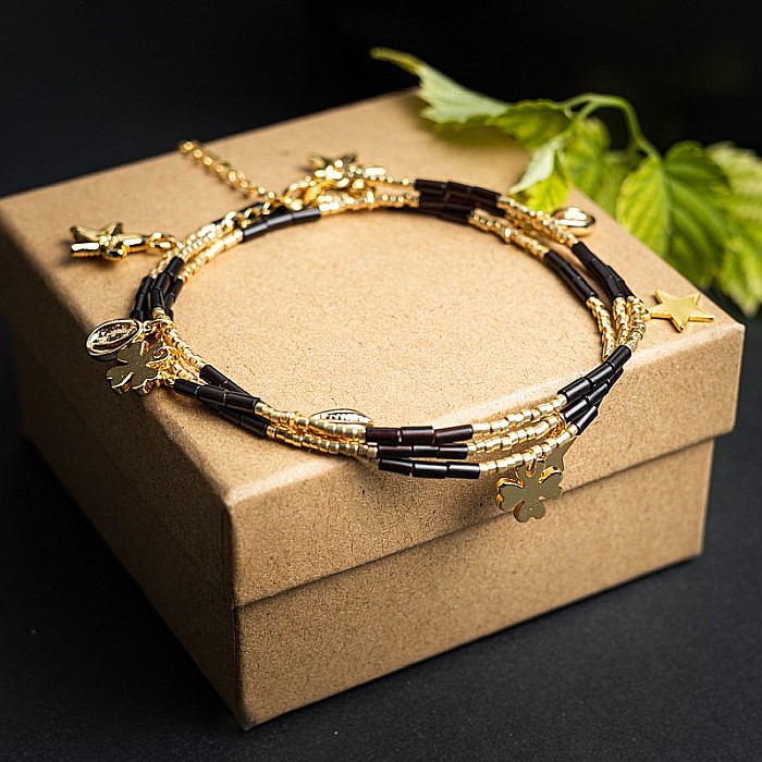 Lant de talie/Corp versatil din cristale de Agat Negru, placat cu aur de 18K [11]