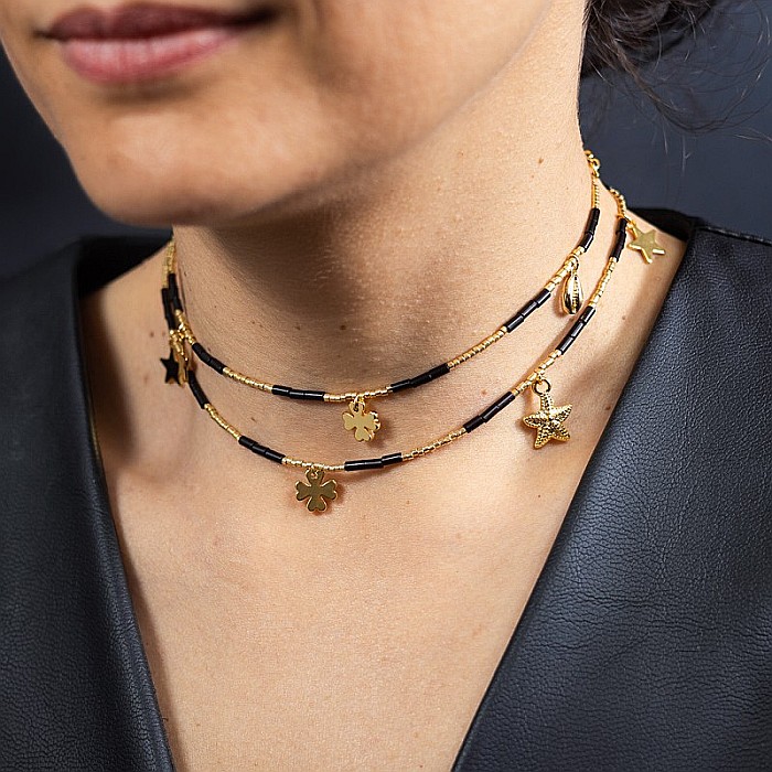 Lant de talie/Corp versatil din cristale de Agat Negru, placat cu aur de 18K [14]