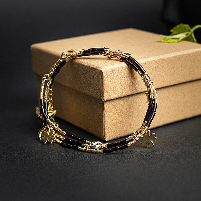 Lant de talie/Corp versatil din cristale de Agat Negru, placat cu aur de 18K [13]