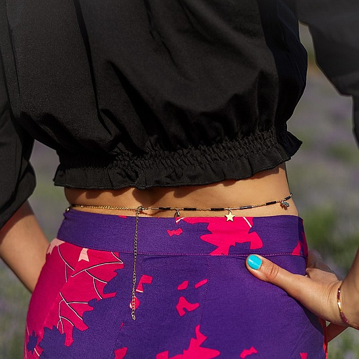 Lant de talie/Corp versatil din cristale de Agat Negru, placat cu aur de 18K [3]