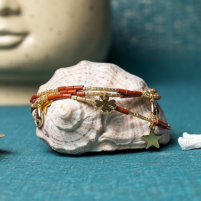 Lant de talie/corp versatil din cristale de Jasp Rosu, placat cu aur de 18K [10]