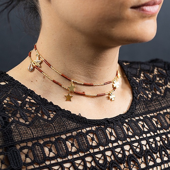 Lant de talie/corp versatil din cristale de Jasp Rosu, placat cu aur de 18K [13]