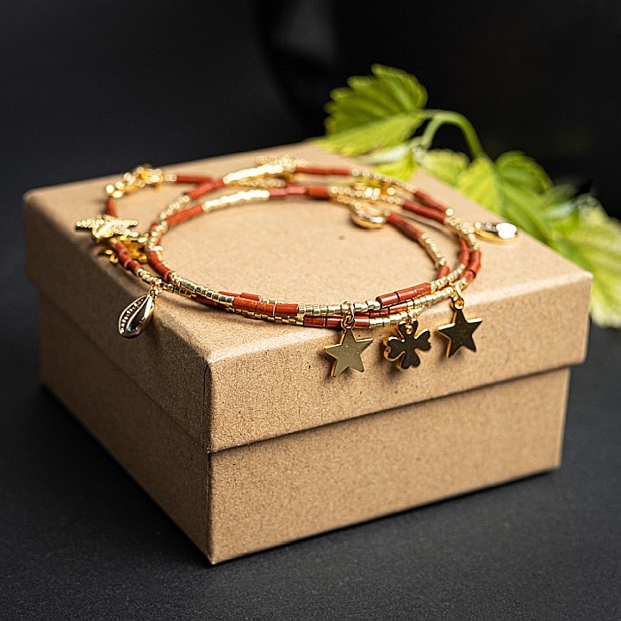 Lant de talie/corp versatil din cristale de Jasp Rosu, placat cu aur de 18K [11]