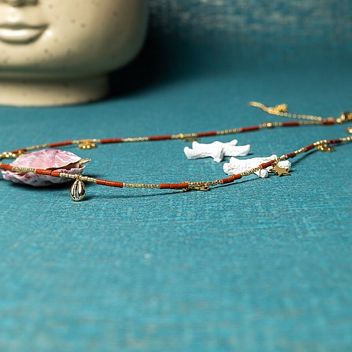 Lant de talie/corp versatil din cristale de Jasp Rosu, placat cu aur de 18K [8]