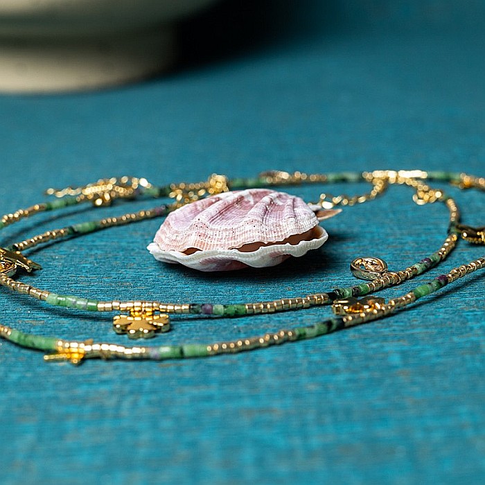 Lant de talie/corp versatil din cristale de Rubin Zoisit, placat cu aur de 18K [4]