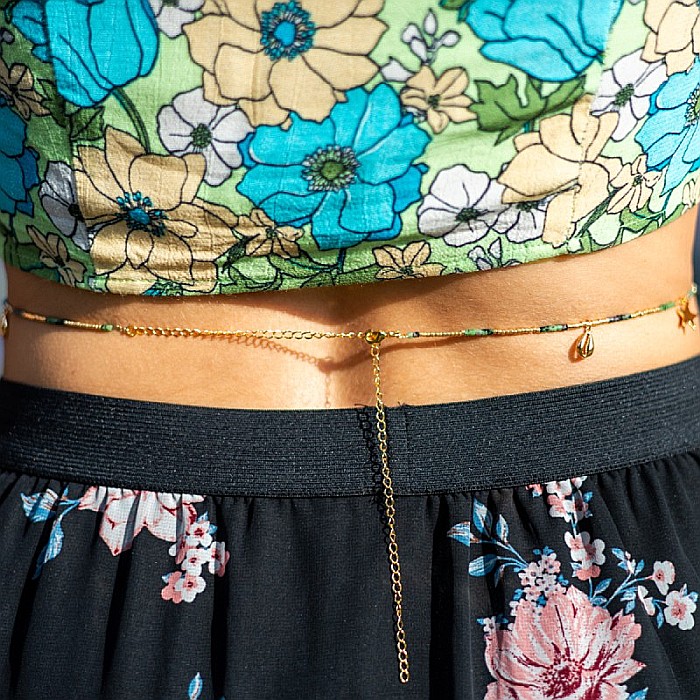 Lant de talie/corp versatil din cristale de Rubin Zoisit, placat cu aur de 18K [10]