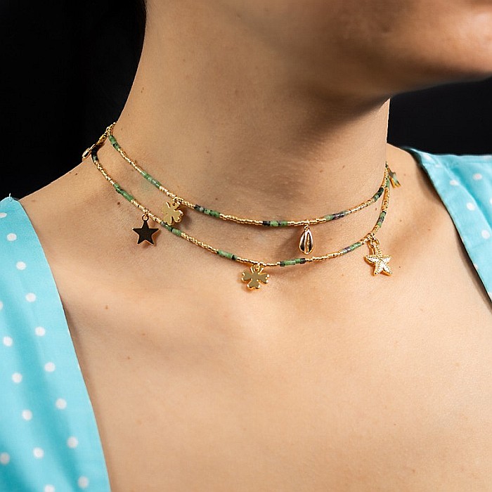 Lant de talie/corp versatil din cristale de Rubin Zoisit, placat cu aur de 18K [12]