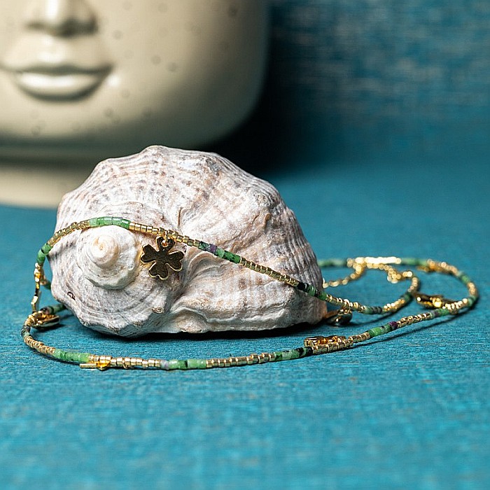 Lant de talie/corp versatil din cristale de Rubin Zoisit, placat cu aur de 18K [3]