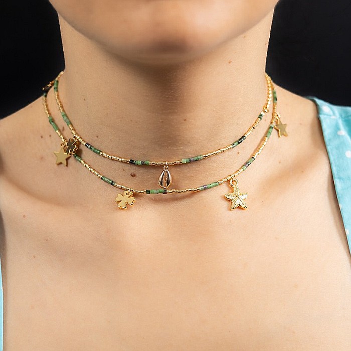 Lant de talie/corp versatil din cristale de Rubin Zoisit, placat cu aur de 18K [8]