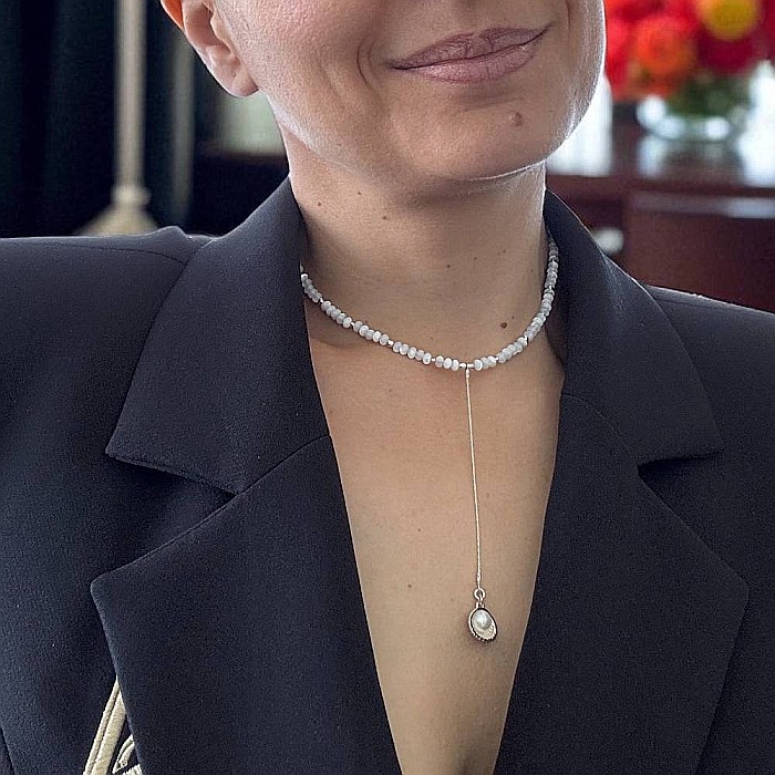 Lantisor lung elegant din argint cu rondele din sidef de scoica si pandantiv scoica cu perla [6]