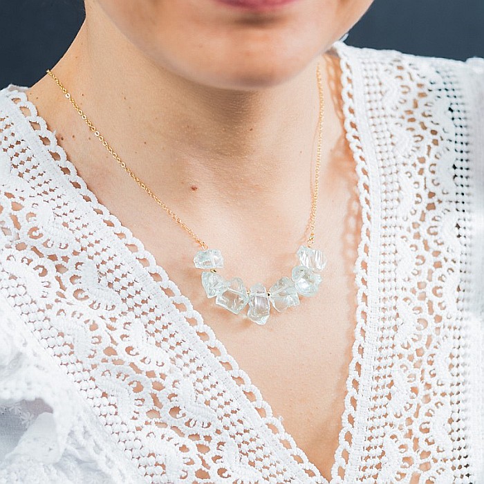 Mali, colier cu pietre brute neregulate, cristale de Apatit, placat cu aur de 18K [7]