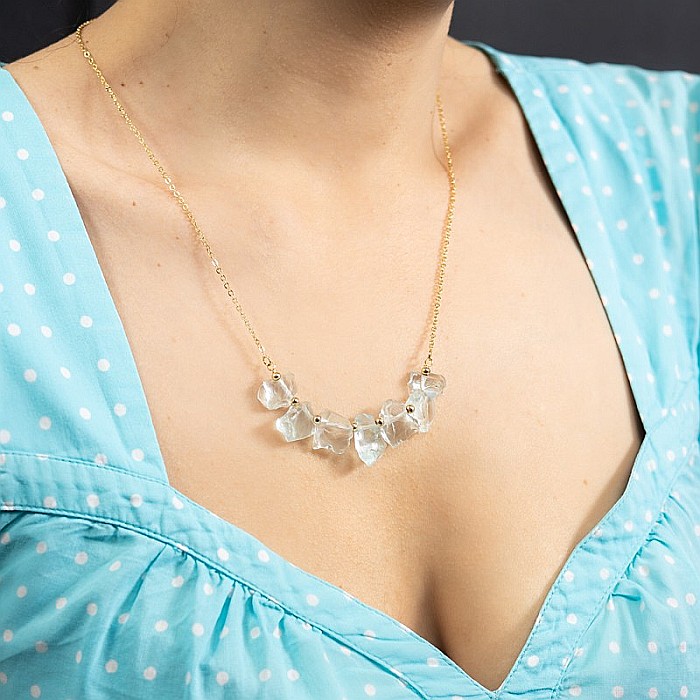 Mali, colier cu pietre brute neregulate, cristale de Apatit, placat cu aur de 18K [9]