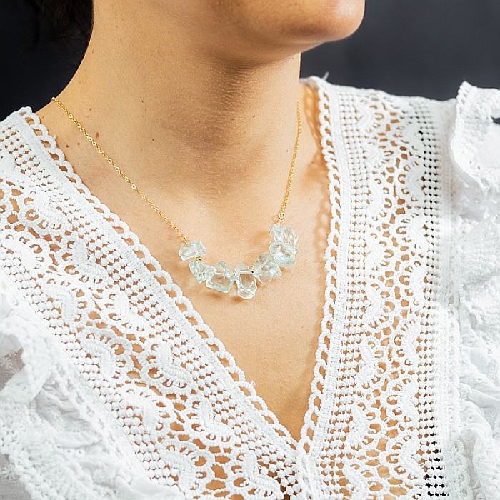 Mali, colier cu pietre brute neregulate, cristale de Apatit, placat cu aur de 18K [6]