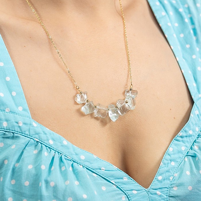 Mali, colier cu pietre brute neregulate, cristale de Apatit, placat cu aur de 18K [8]