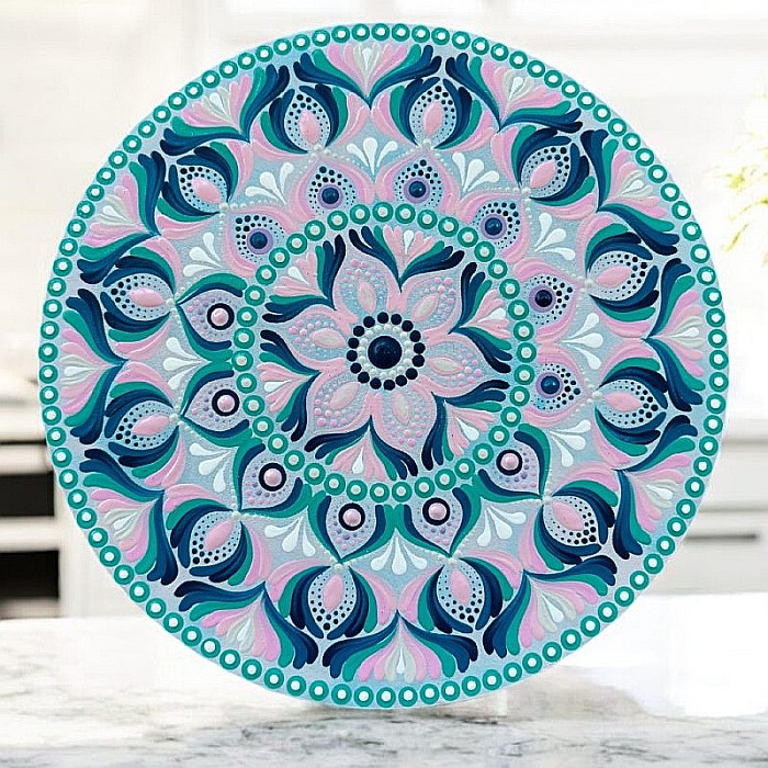 Mandala pictata manual in culorile zodiei Balanta, 30 cm [2]