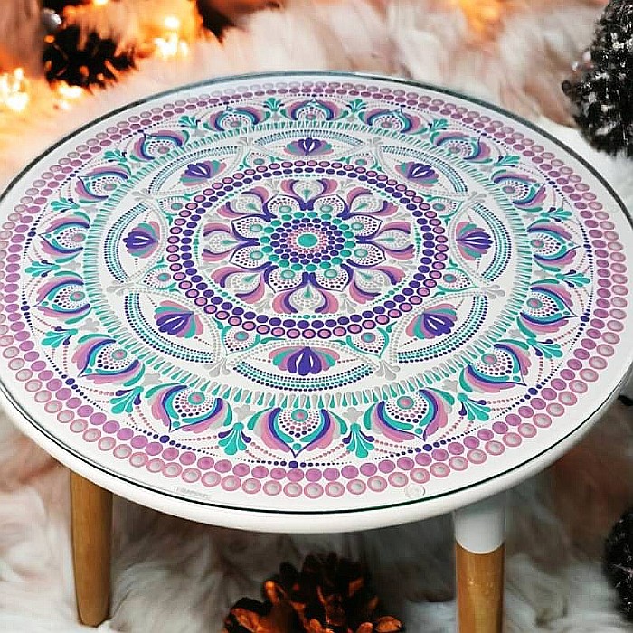 Masa pictata cu model mandala cu geam securizat [2]