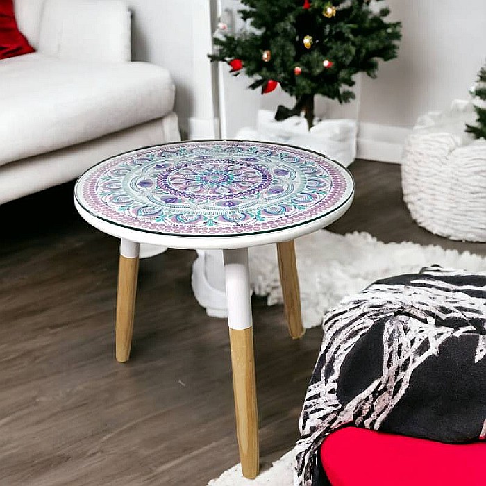 Masa pictata cu model mandala cu geam securizat [7]
