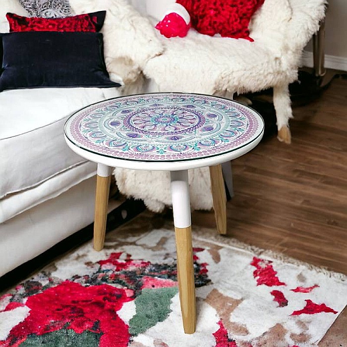 Masa pictata cu model mandala cu geam securizat [6]