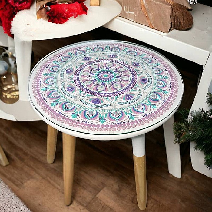 Masa pictata cu model mandala cu geam securizat [3]