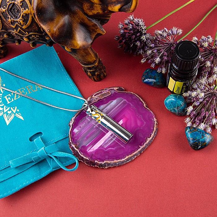 Medalion Cilindric Pentru Aromaterapie CAT, cu Lant Snake din Otel Inoxidabil, 25 cm [6]