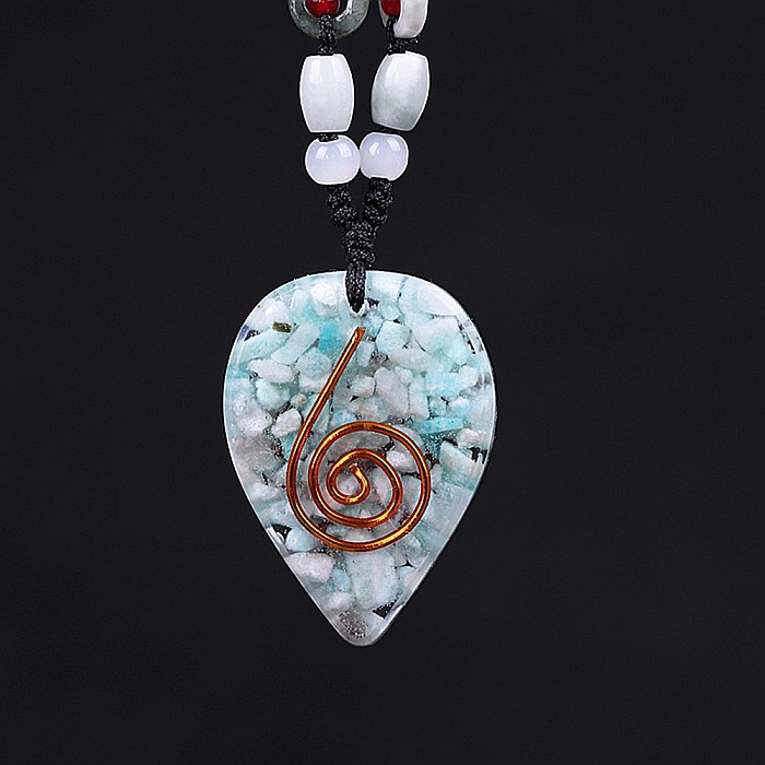 Medalion cristale Amazonit orgonit Sundari, simbol Buddha si spirala de cupru [4]