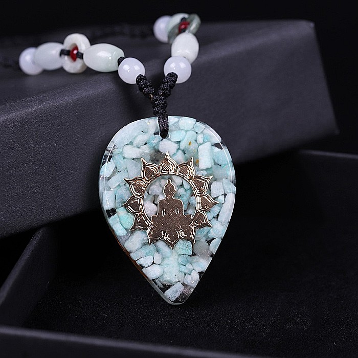 Medalion cristale Amazonit orgonit Sundari, simbol Buddha si spirala de cupru [1]