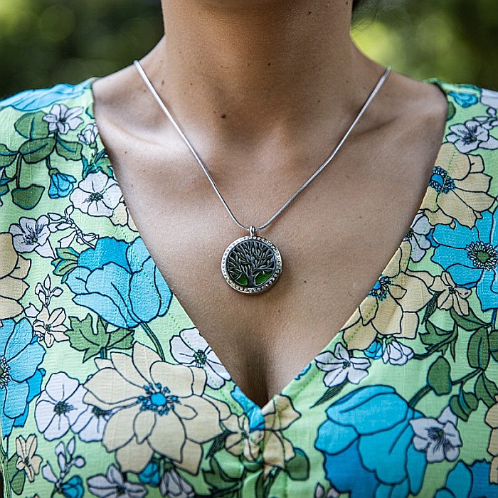 Medalion Difuzare Uleiuri Esentiale, Aromaterapie COPACUL VIETII cu Lant Snake, din Otel Inoxidabil, 2.5 cm [2]