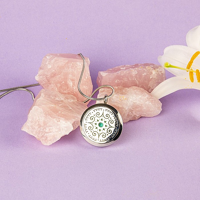 Medalion Mandala ASMEE cu Lant Snake, Pentru Aromaterapie, din Otel Inoxidabil, 2.5 cm [1]