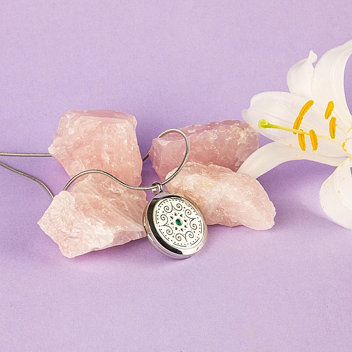 Medalion Mandala ASMEE cu Lant Snake, Pentru Aromaterapie, din Otel Inoxidabil, 2.5 cm [4]