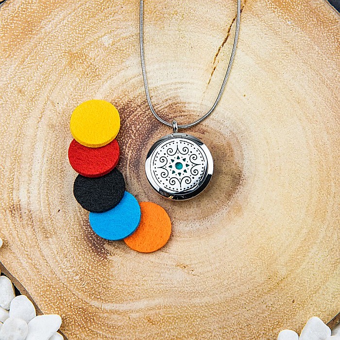 Medalion Mandala ASMEE cu Lant Snake, Pentru Aromaterapie, din Otel Inoxidabil, 2.5 cm [6]