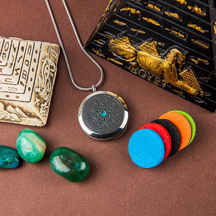 Medalion Mandala ASMEE cu Lant Snake, Pentru Aromaterapie, din Otel Inoxidabil, 2.5 cm [5]