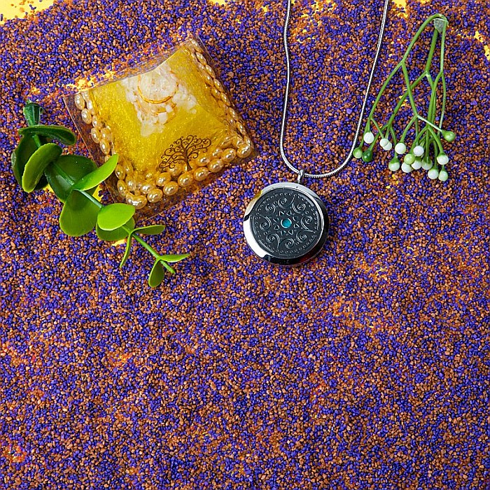 Medalion Mandala ASMEE cu Lant Snake, Pentru Aromaterapie, din Otel Inoxidabil, 2.5 cm [7]