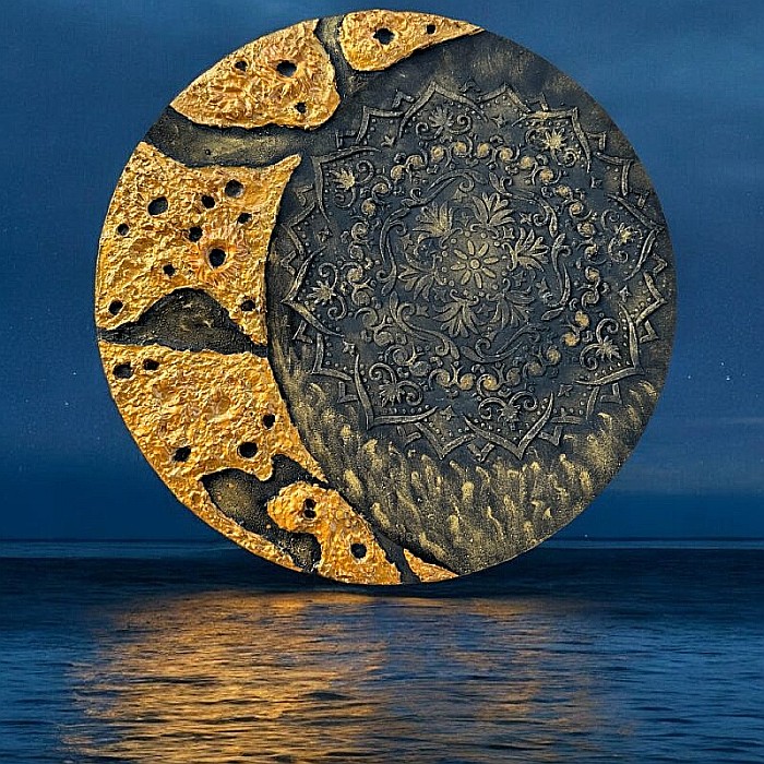 Moon Mandala-tablou unicat pictat manual, 40 cm [3]