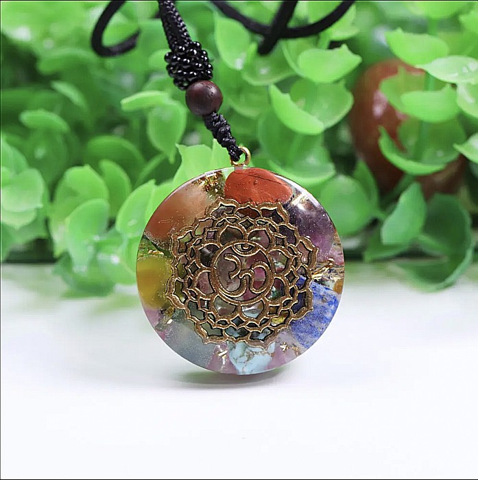 Orgonit cu simbolul OM, cristale 7 Chakre si Turmalina, Generator de Energie, pentru Yoga si Meditatie [5]