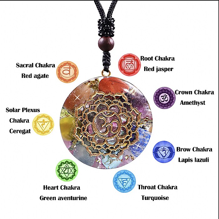 Orgonit cu simbolul OM, cristale 7 Chakre si Turmalina, Generator de Energie, pentru Yoga si Meditatie [3]