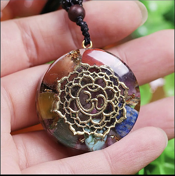 Orgonit cu simbolul OM, cristale 7 Chakre si Turmalina, Generator de Energie, pentru Yoga si Meditatie [4]