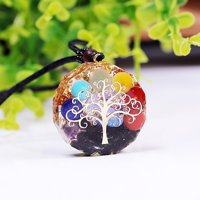 Pandantiv cristale orgonic Agnes pietre semipretioase 7 Chakre cu simbol Copacul Vietii [3]