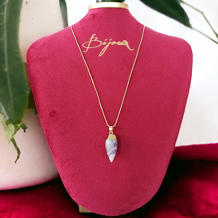 Pandantiv cu cristal de Ametist, fatetat, forma lacrima, placat cu aur [6]