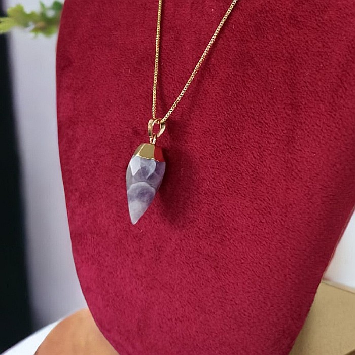 Pandantiv cu cristal de Ametist, fatetat, forma lacrima, placat cu aur [5]