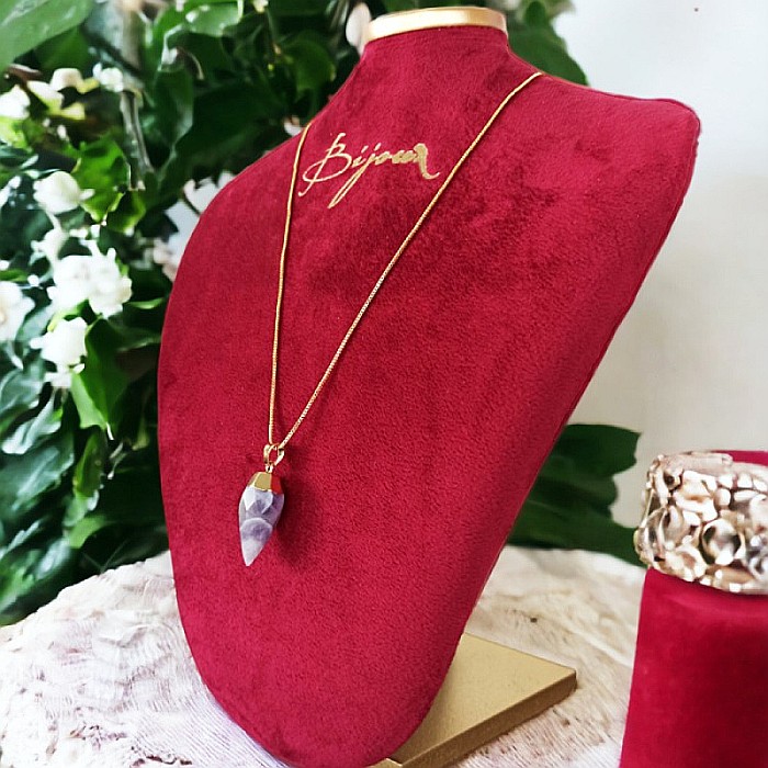 Pandantiv cu cristal de Ametist, fatetat, forma lacrima, placat cu aur [3]