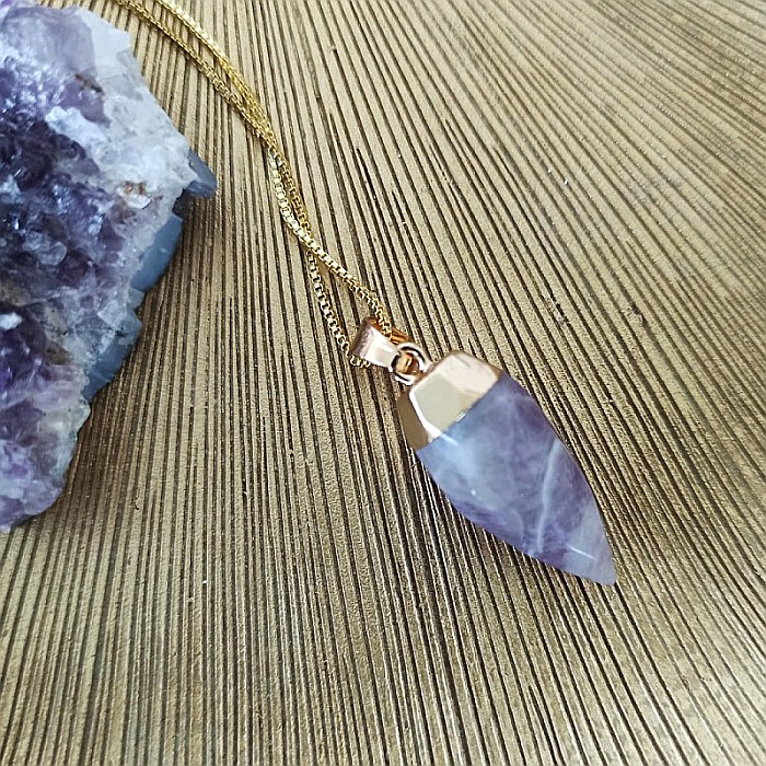 Pandantiv cu cristal de Ametist, fatetat, forma lacrima, placat cu aur [2]