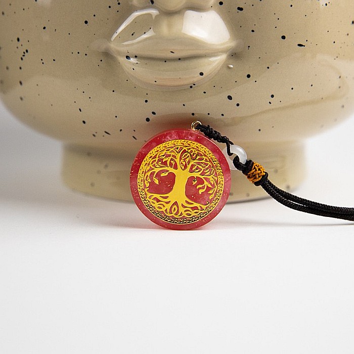 Pandantiv orgonic “AGNI” din Cristal Roz cu Simbol Copacul Vietii, 3.6cm [5]