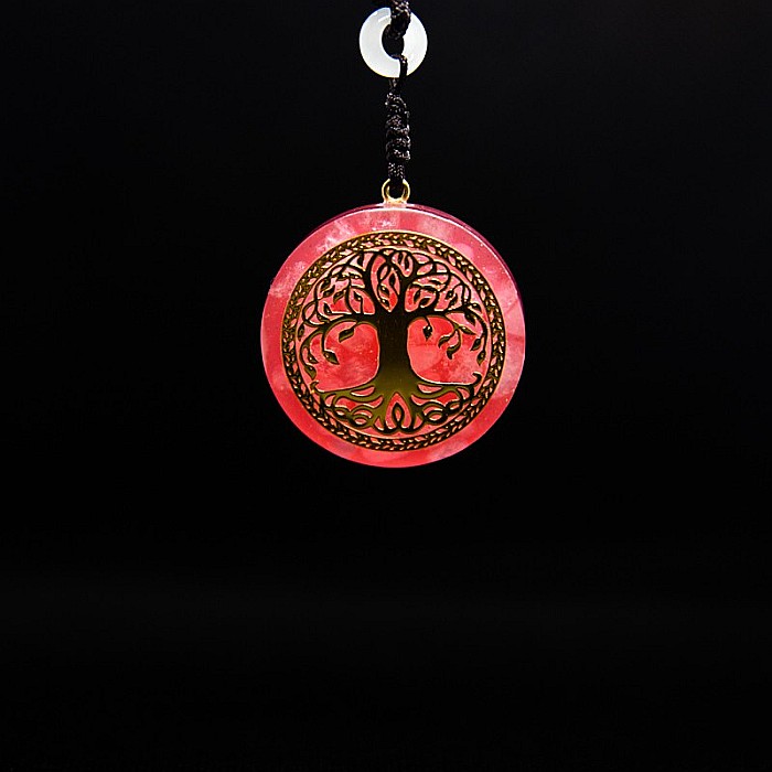 Pandantiv orgonic “AGNI” din Cristal Roz cu Simbol Copacul Vietii, 3.6cm [4]