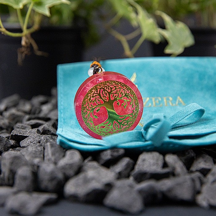 Pandantiv orgonic “AGNI” din Cristal Roz cu Simbol Copacul Vietii, 3.6cm [6]