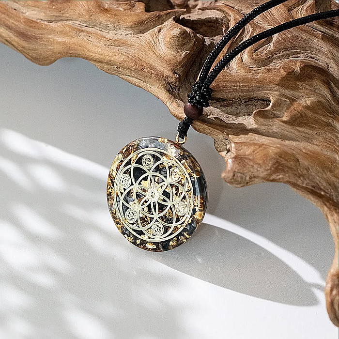 Pandantiv orgonic energetic din Ochi de Tigru si Obsidian cu geometrie sacra simbol Merkaba pentru barbati [2]