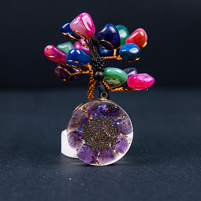 Pandantiv orgonic “IKE” din Ametist si Bucatele de Scoici Mov cu Simbolul Sri Yantra, 3.6cm [5]