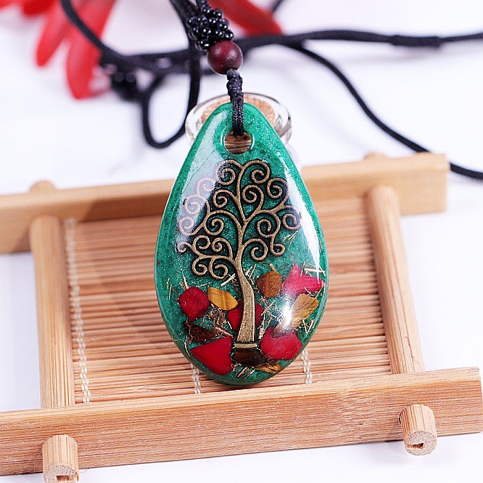 Pandantiv orgonic luminos Darsh, cu Copacul Vietii cu Ochi de Tigru, Coral Rosu [4]